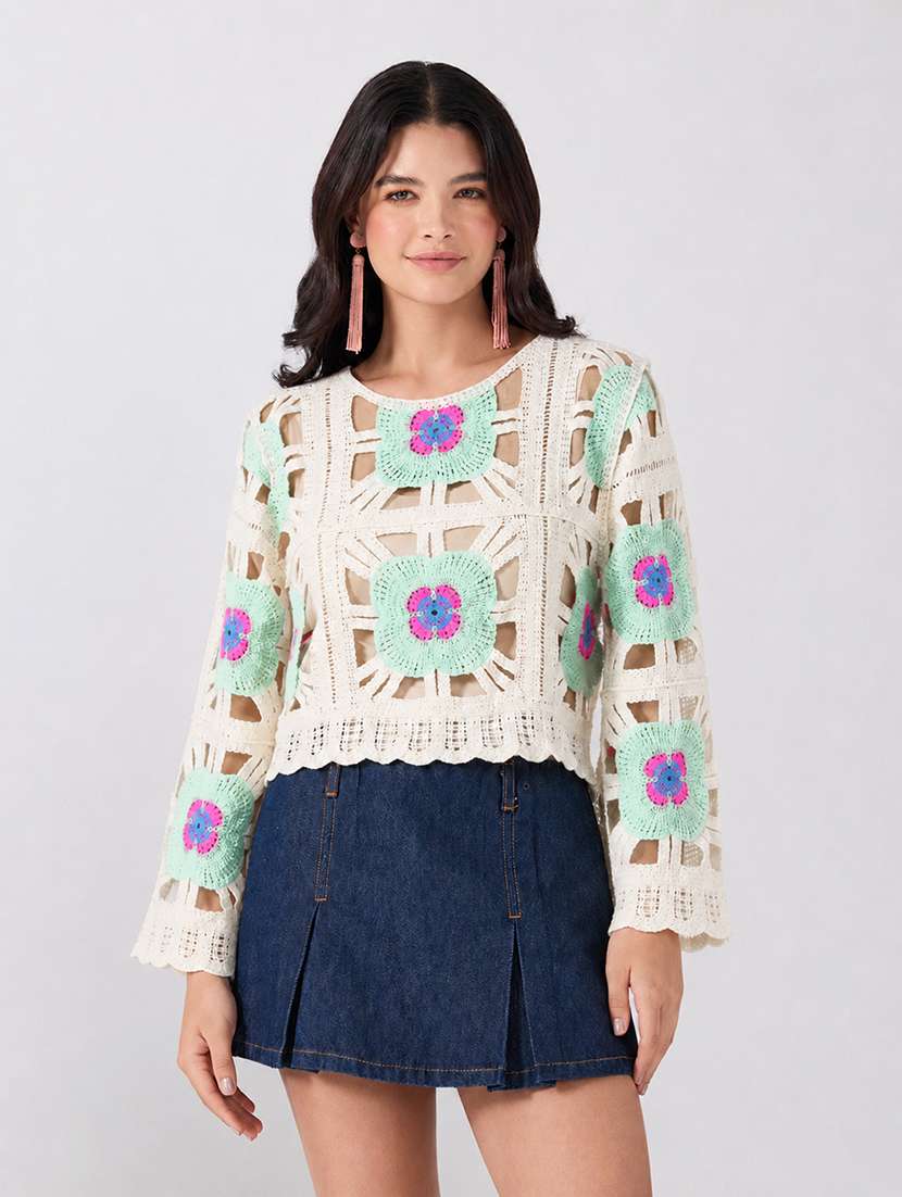 women self design long sleeves regular top