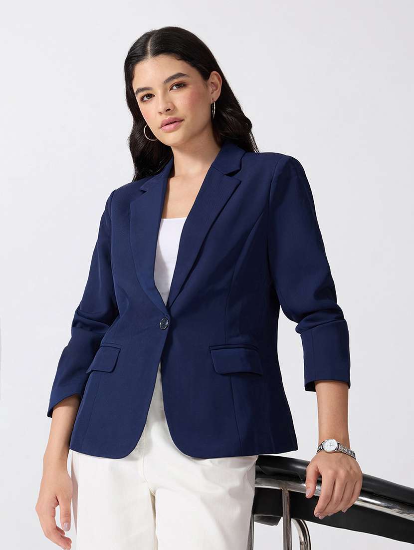 Women Solid Long Sleeves Single Breasted Blazer - 22697165 -  Standard Image - 2
