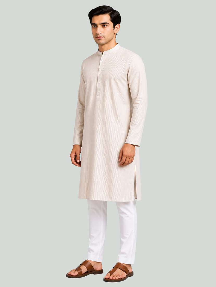 Men Striped Mandarin Neck Long Kurta - 22698006 -  Standard Image - 2