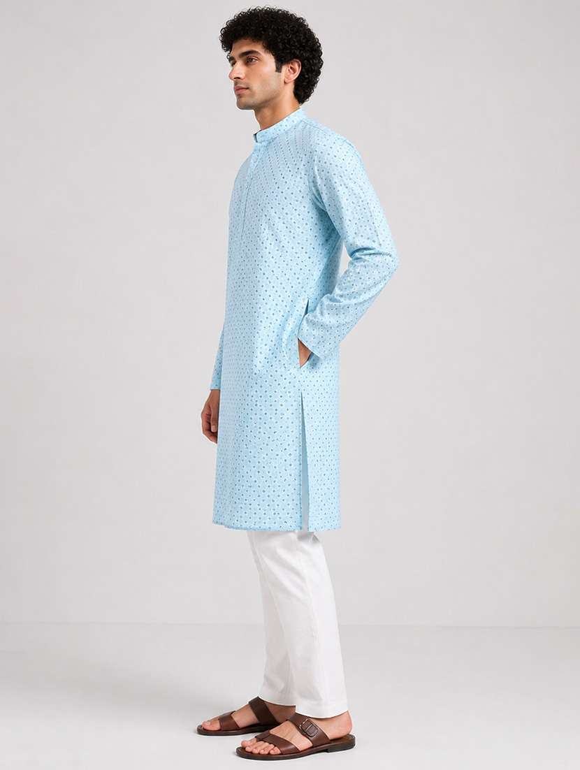 Men Printed Mandarin Neck Long Kurta - 22698015 -  Standard Image - 2