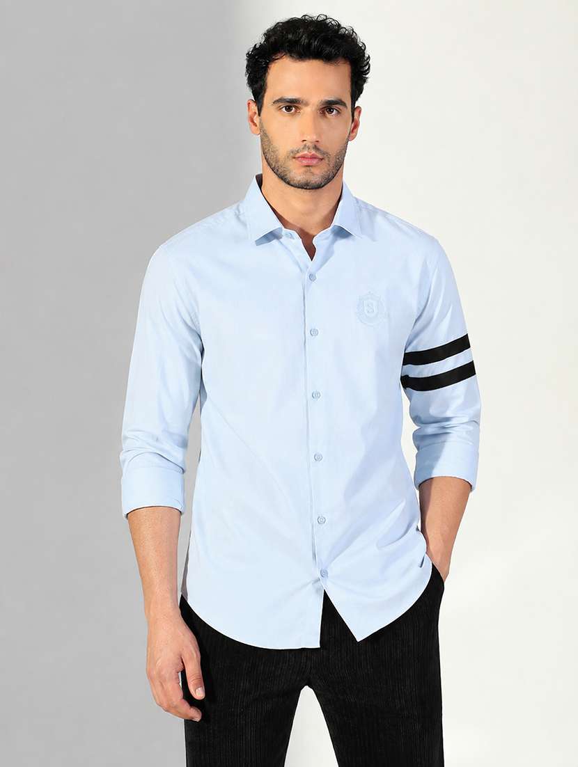 Men Taped Long Sleeve Slim Fit Casual Shirt - 22698068 -  Standard Image - 2