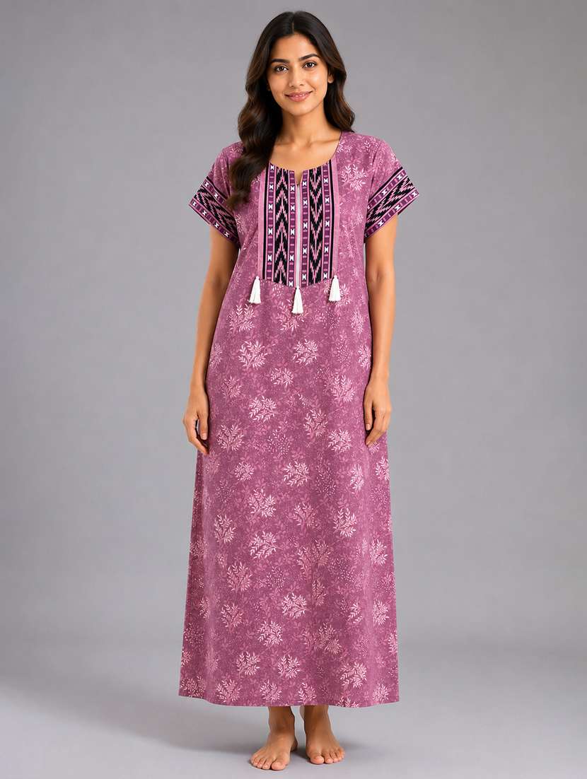Women Printed Short Sleeves Nighty - 22698765 -  Standard Image - 2