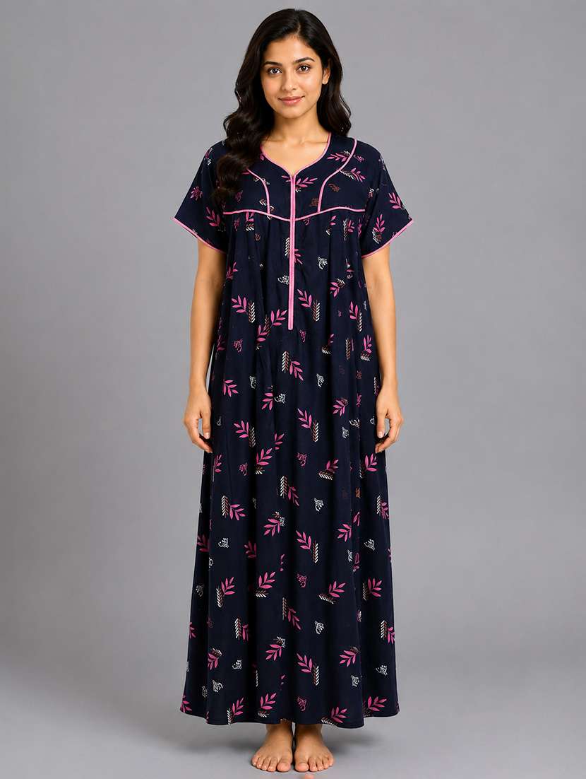 Women Printed Short Sleeves Nighty - 22698773 -  Standard Image - 2