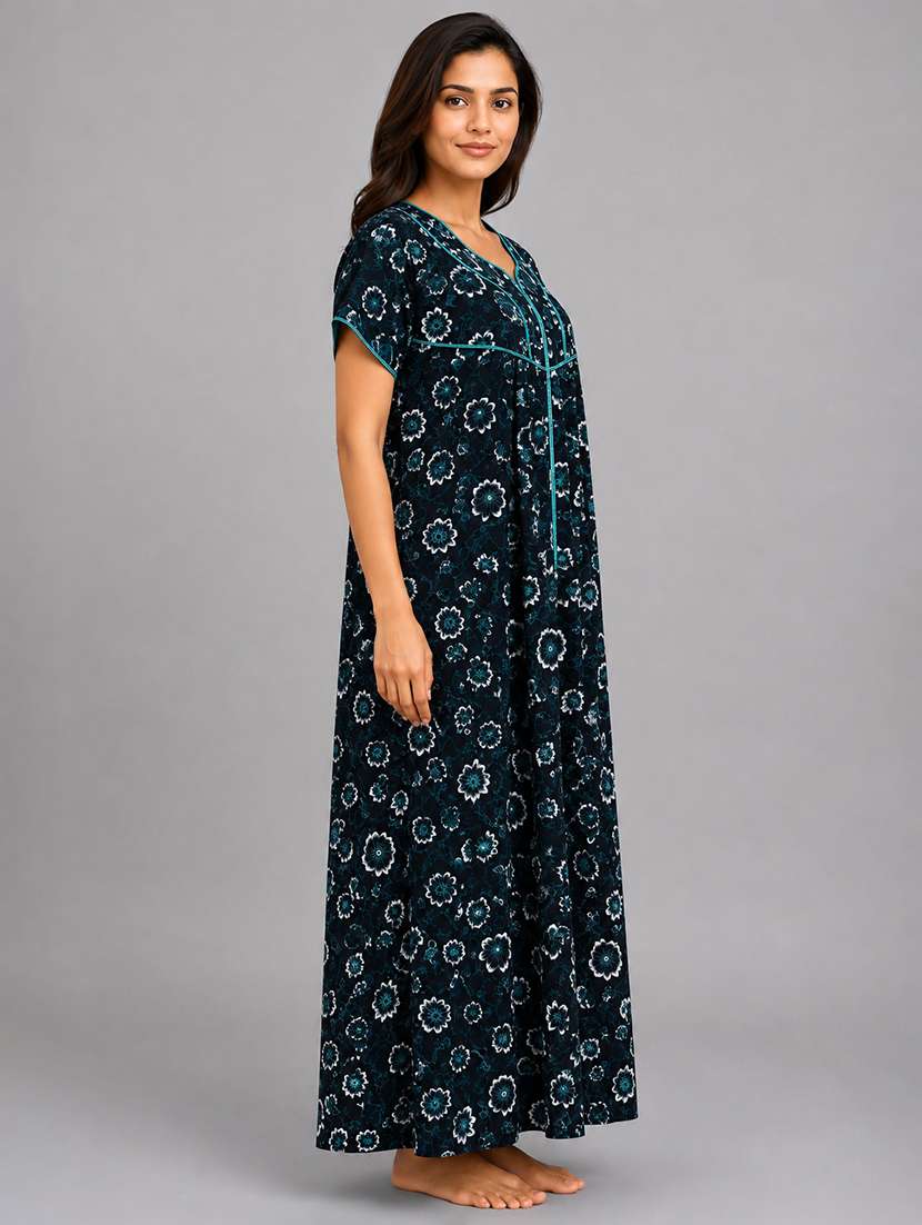 Women Printed Short Sleeves Nighty - 22698776 -  Standard Image - 2