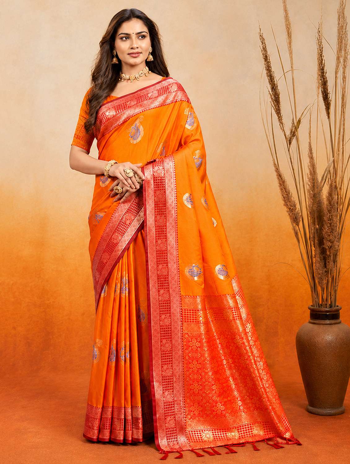 women self design banarasi saree with blouse