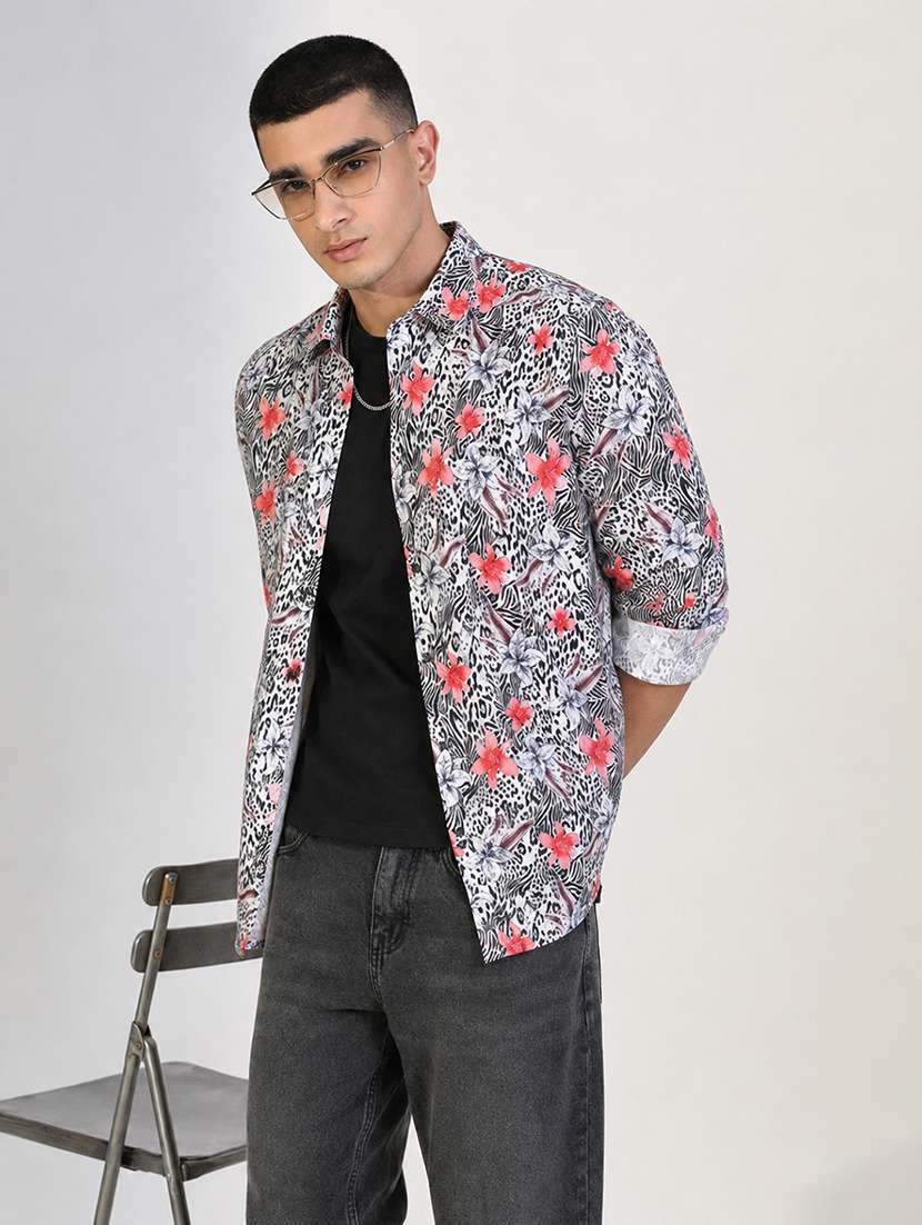 men printed long sleeves regular fit casual shirt