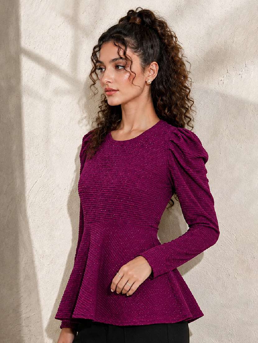Women Self Design Long Sleeves Peplum Top - 22699316 -  Standard Image - 2