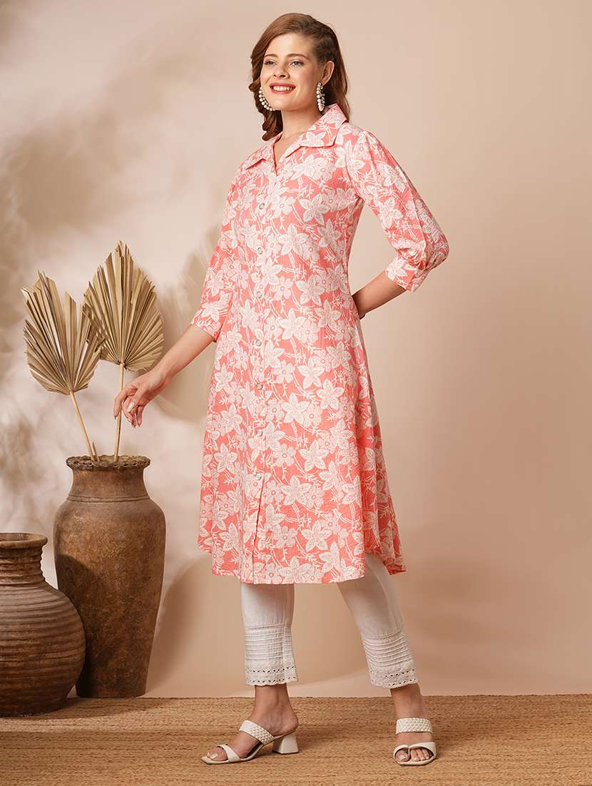 Women Printed Three Quarter Sleeve A-line Kurta - 22700429 -  Standard Image - 2