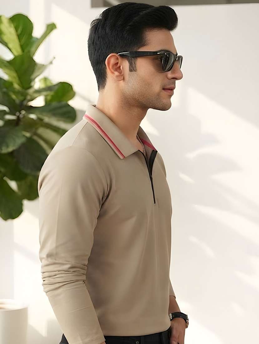 Men Solid Long Sleeve Regular Fit Polo T-shirt - 22700472 -  Standard Image - 2