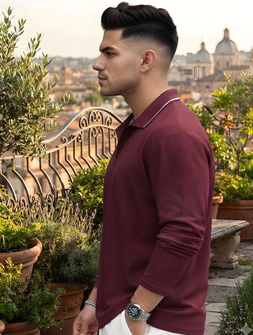 Men Solid Long Sleeve Regular Fit Polo T-shirt - 22700481 -  Standard Image - 2
