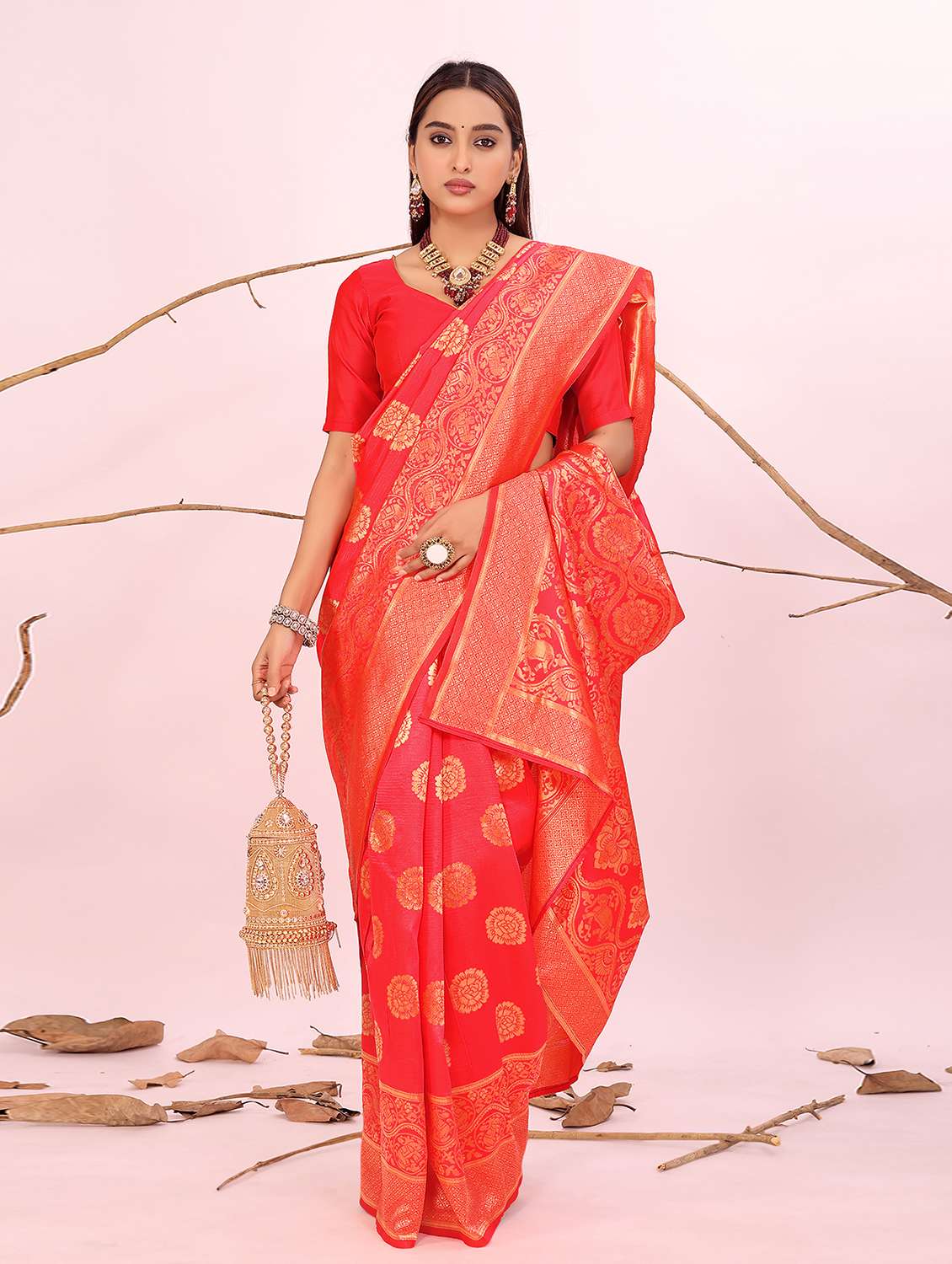 Women Self Design Banarasi Saree With Blouse - 22700701 -  Standard Image - 2