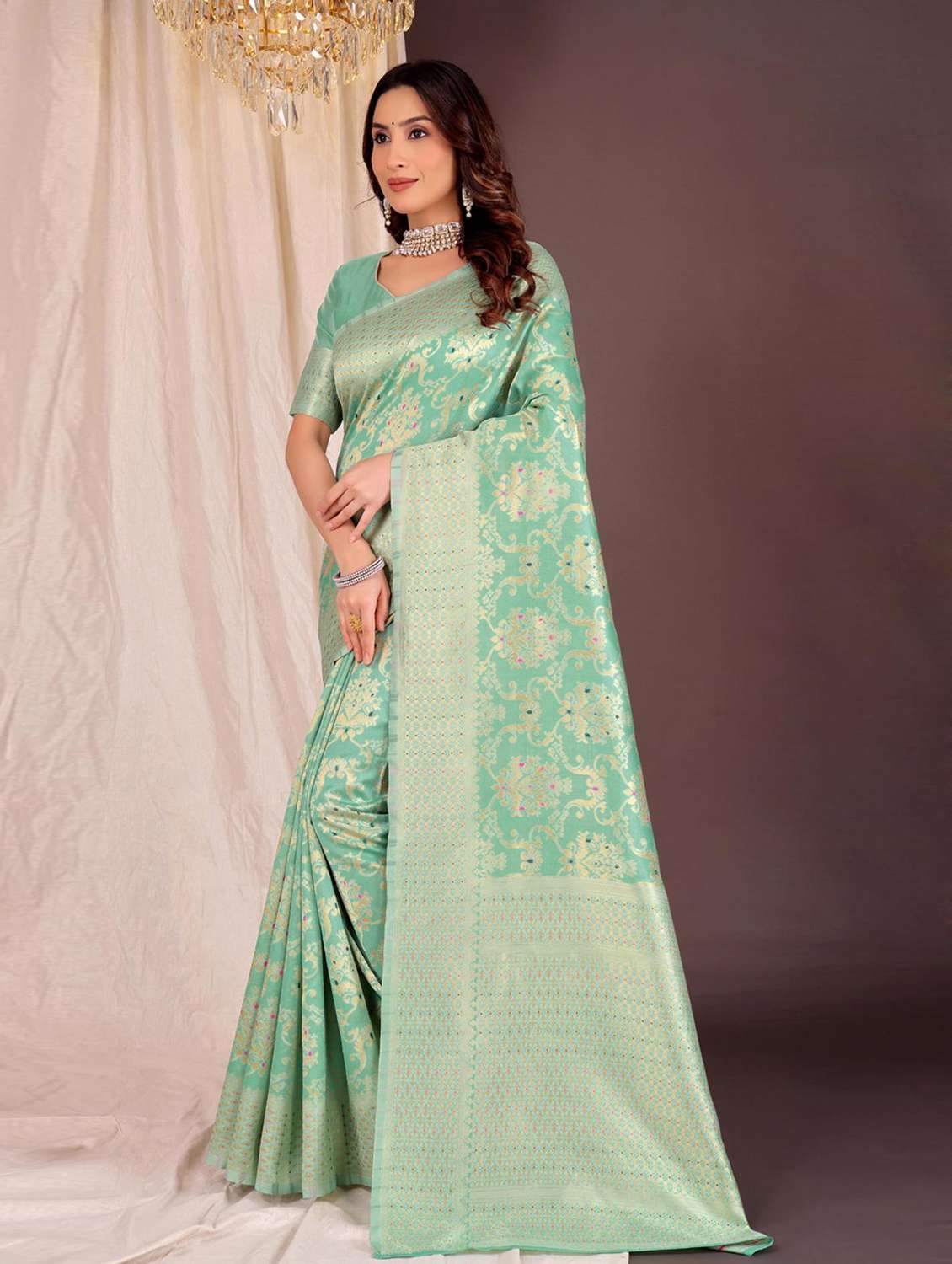 Women Self Design Banarasi Saree With Blouse - 22700766 -  Standard Image - 2