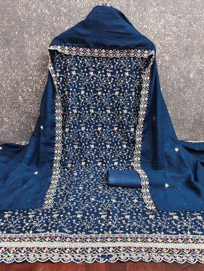 Women Solid With Work Unstitched Suit Set - 22700876 -  Standard Image - 2