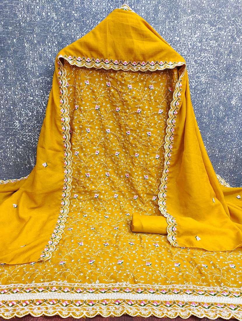 Women Solid With Work Unstitched Suit Set - 22700878 -  Standard Image - 2