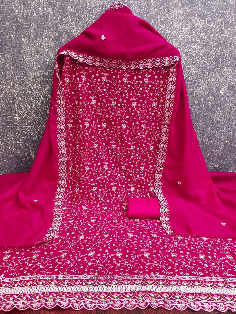 Women Solid With Work Unstitched Suit Set - 22700880 -  Standard Image - 2