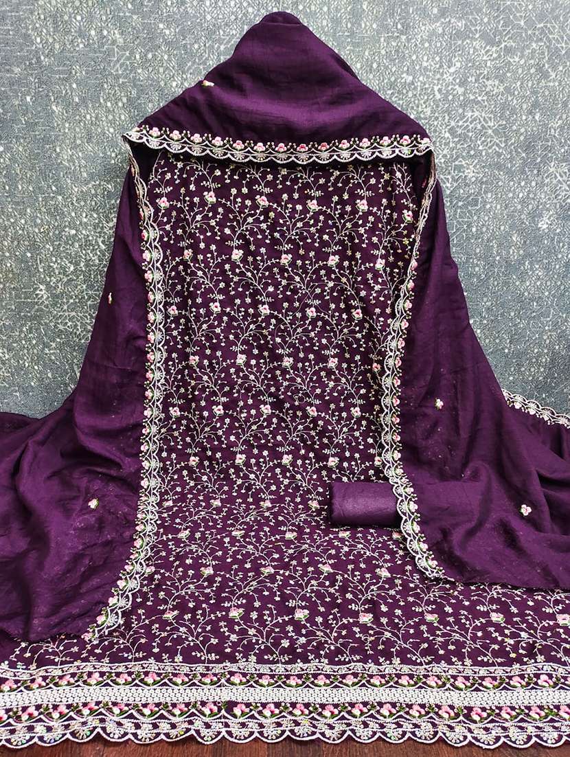 Women Solid With Work Unstitched Suit Set - 22700881 -  Standard Image - 2