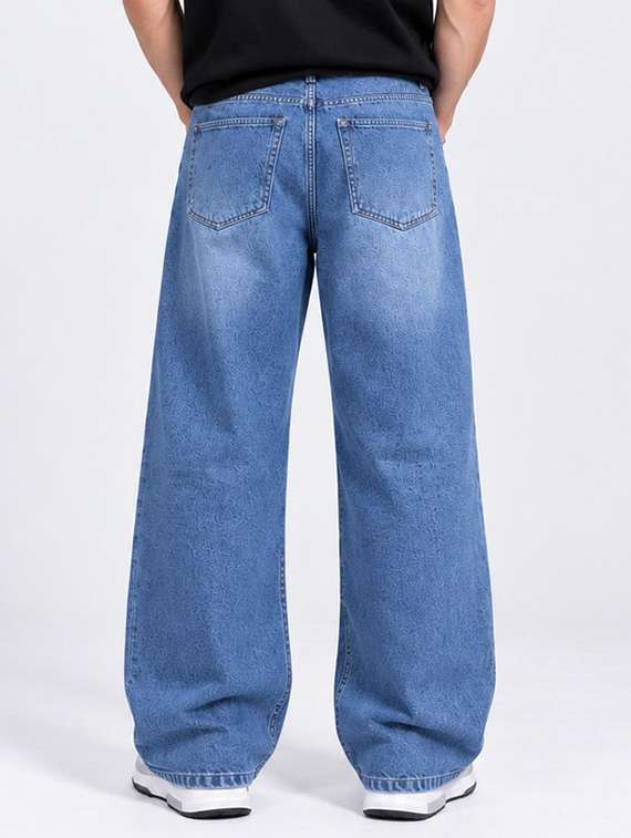 Men Washed Mid Rise Full Length Baggy Jeans - 22700983 -  Standard Image - 2