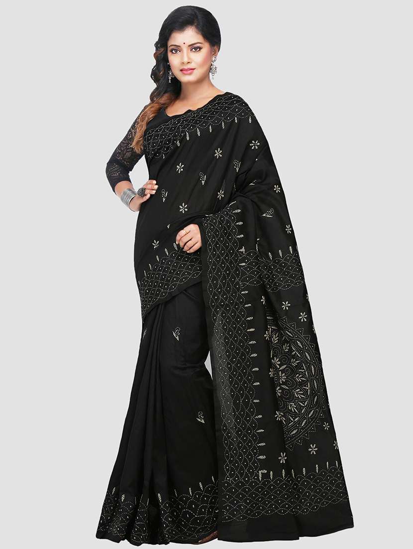 women solid with work handloom saree with blouse