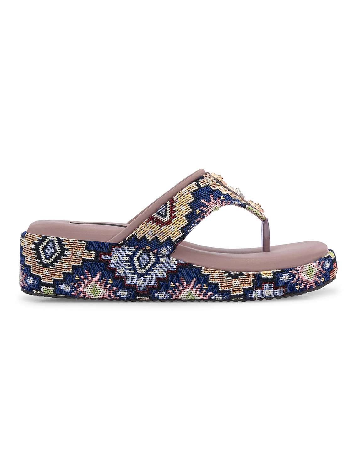Women Embroidered Toe Separator Wedges - 22701016 -  Standard Image - 2