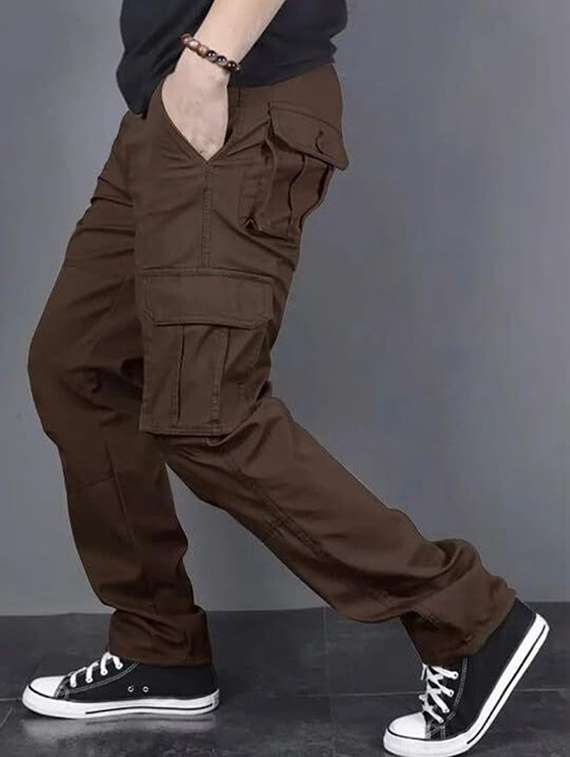 Men Solid Mid Rise Regular Fit Cargo - 22701439 -  Standard Image - 2