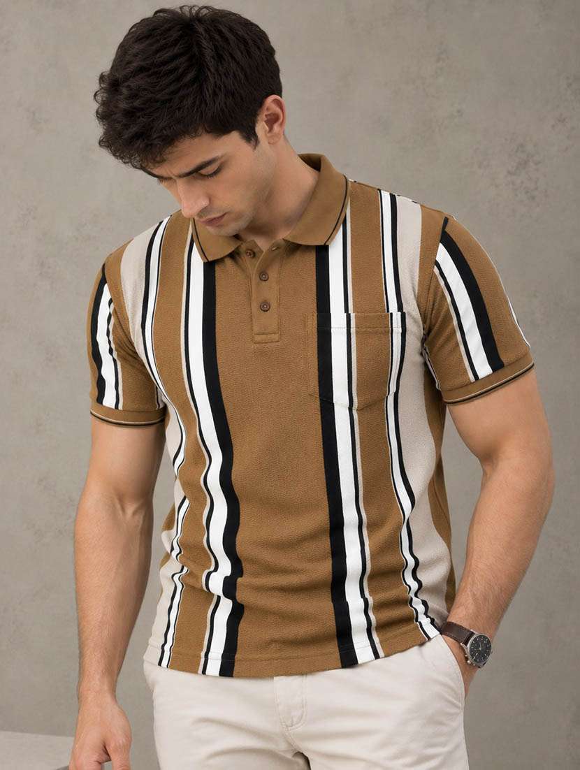 Men Striped Short Sleeve Slim Fit Polo T-shirt - 22701449 -  Standard Image - 2
