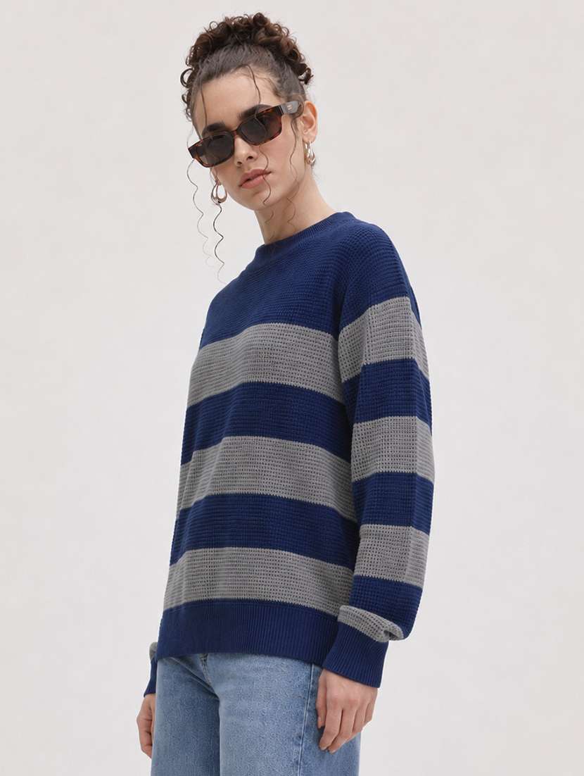 Women Striped Long Sleeve Pullover - 22701532 -  Standard Image - 2