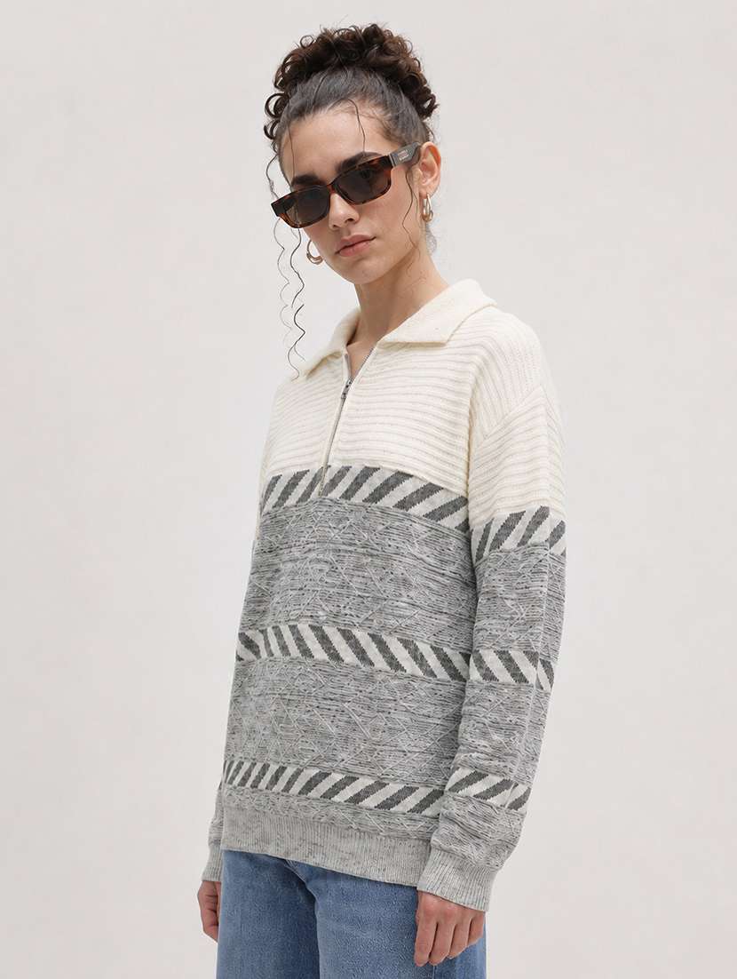 Women Self Design Long Sleeve Pullover - 22701552 -  Standard Image - 2