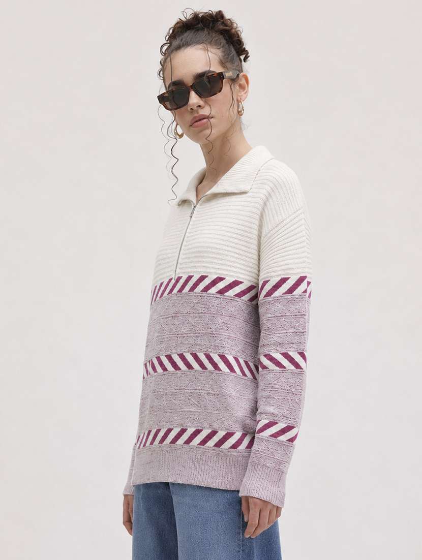 Women Self Design Long Sleeve Pullover - 22701553 -  Standard Image - 2