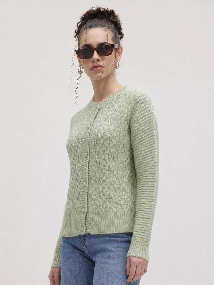 Women Self Design Long Sleeve Cardigan - 22701556 -  Standard Image - 2