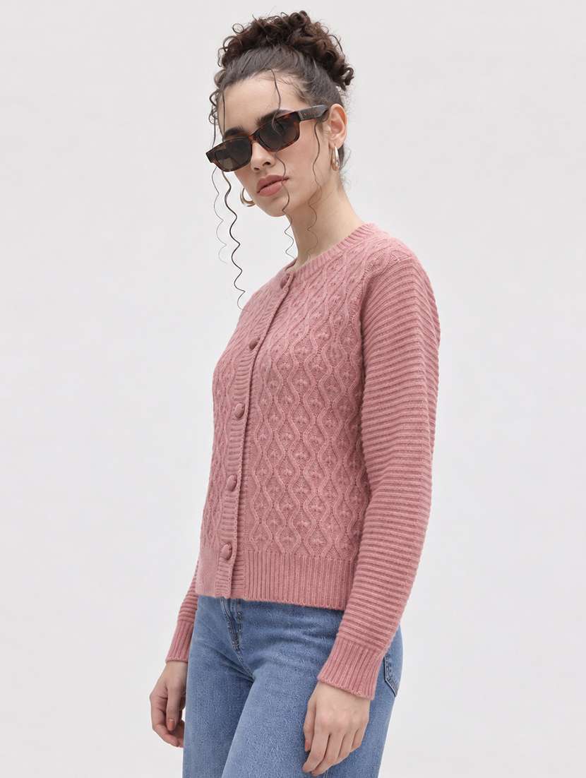 Women Self Design Long Sleeve Cardigan - 22701557 -  Standard Image - 2