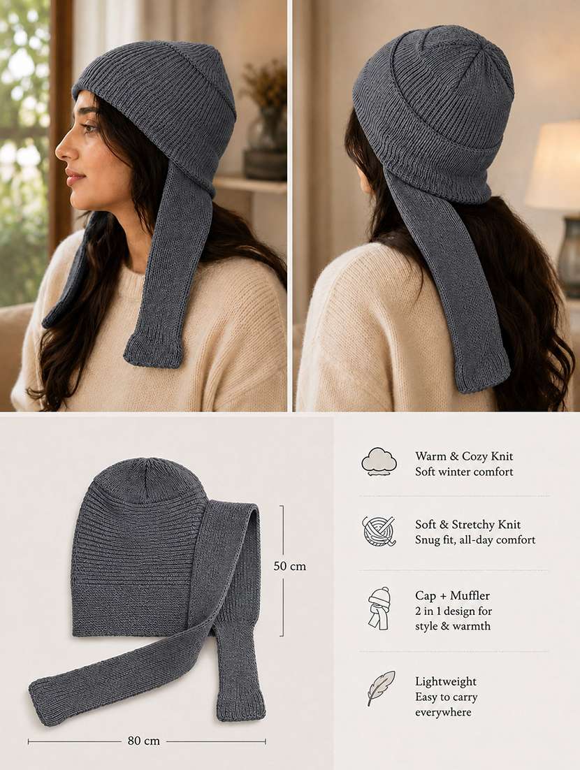 Women Self Design Woollen Winter Cap - 22702011 -  Standard Image - 2