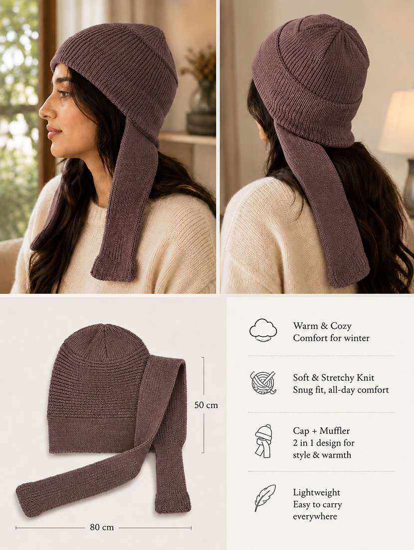 Women Self Design Woollen Winter Cap - 22702012 -  Standard Image - 2