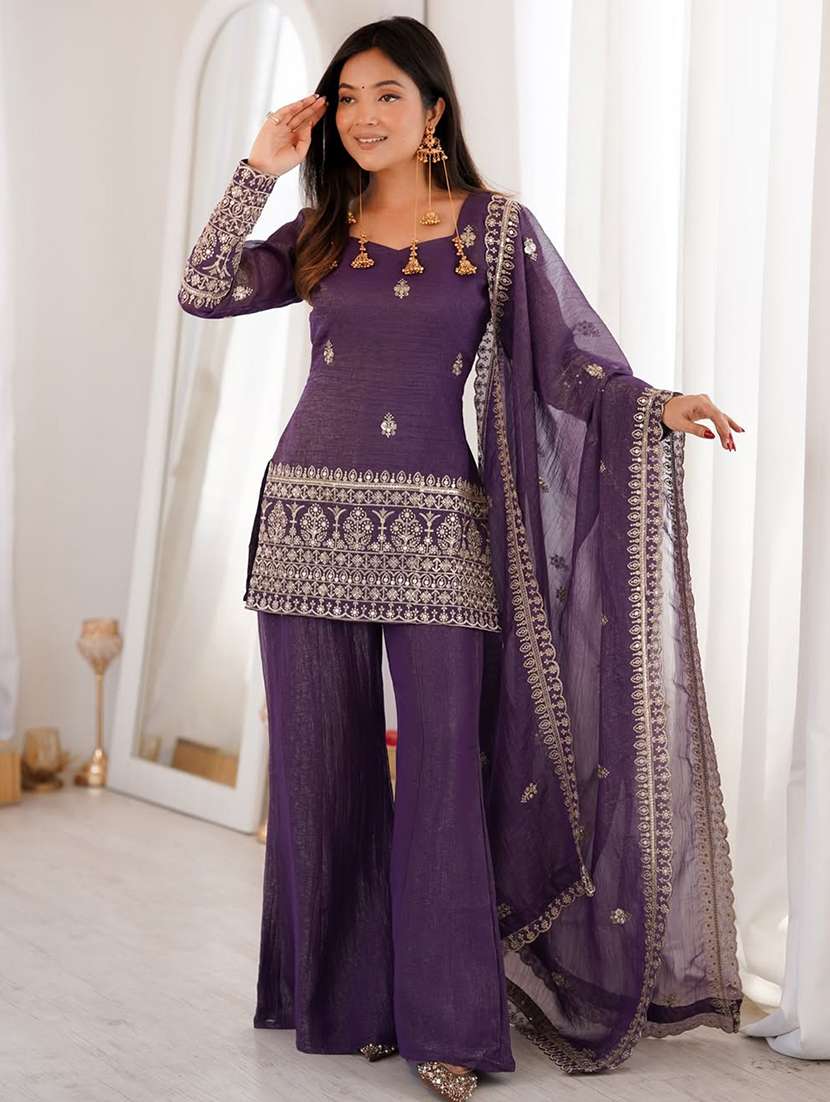 Women Embroidered Long Sleeves Kurta Sharara Set With Dupatta - 22702344 -  Standard Image - 2