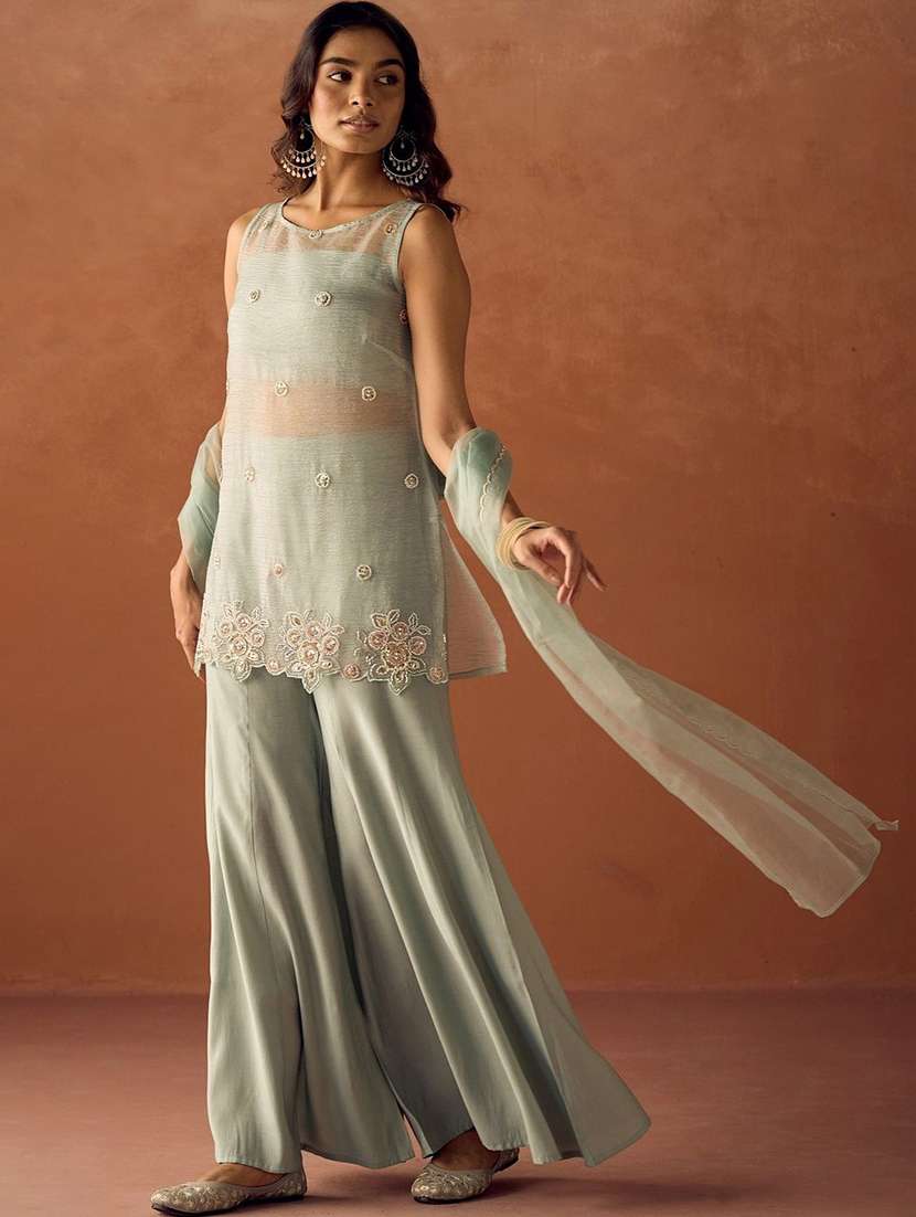 Women Embroidered Sleeveless Kurta Sharara Set With Dupatta - 22702345 -  Standard Image - 2