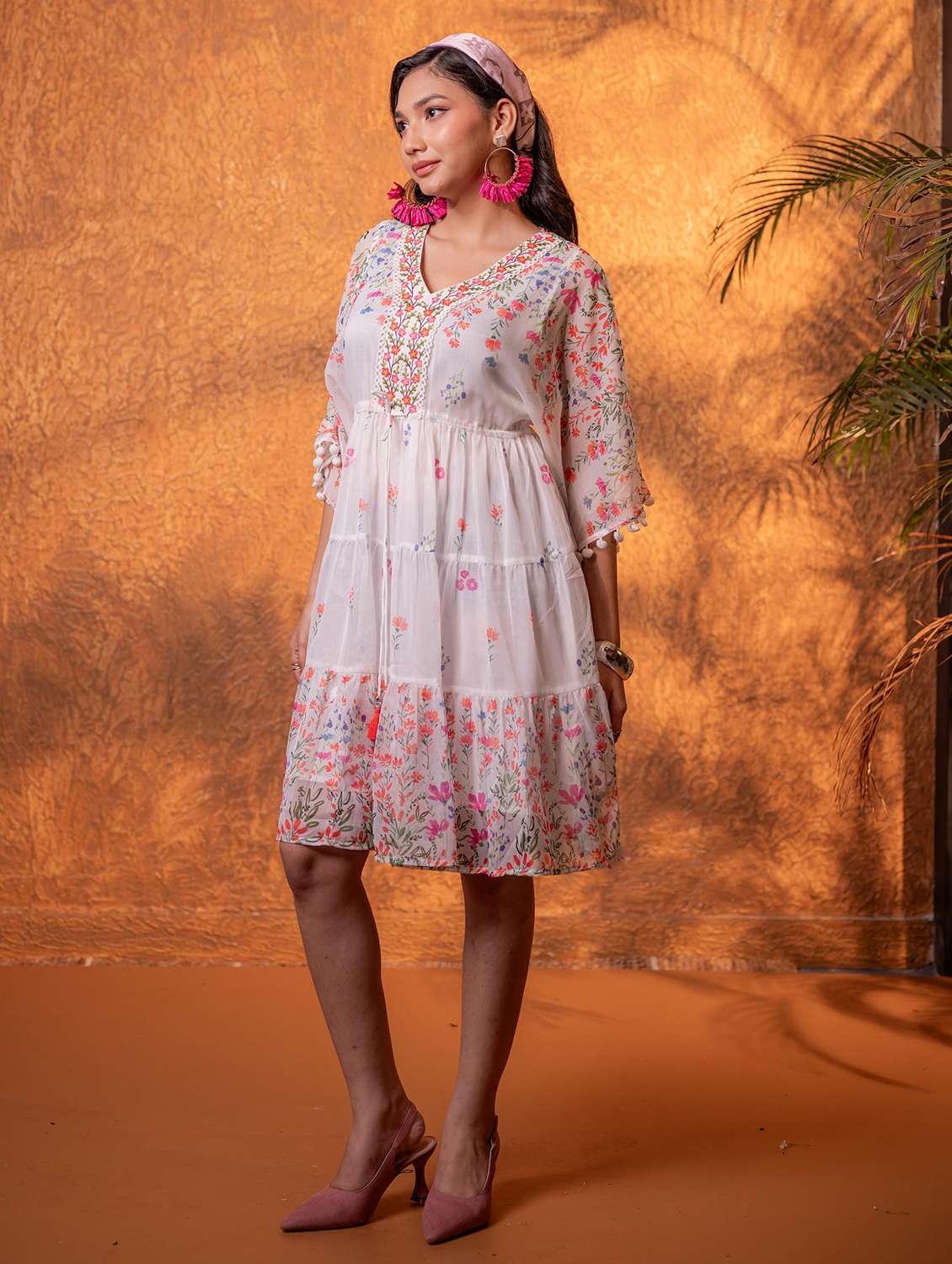 Women Printed Three Quarter Sleeves Tiered Dress - 22702347 -  Standard Image - 2