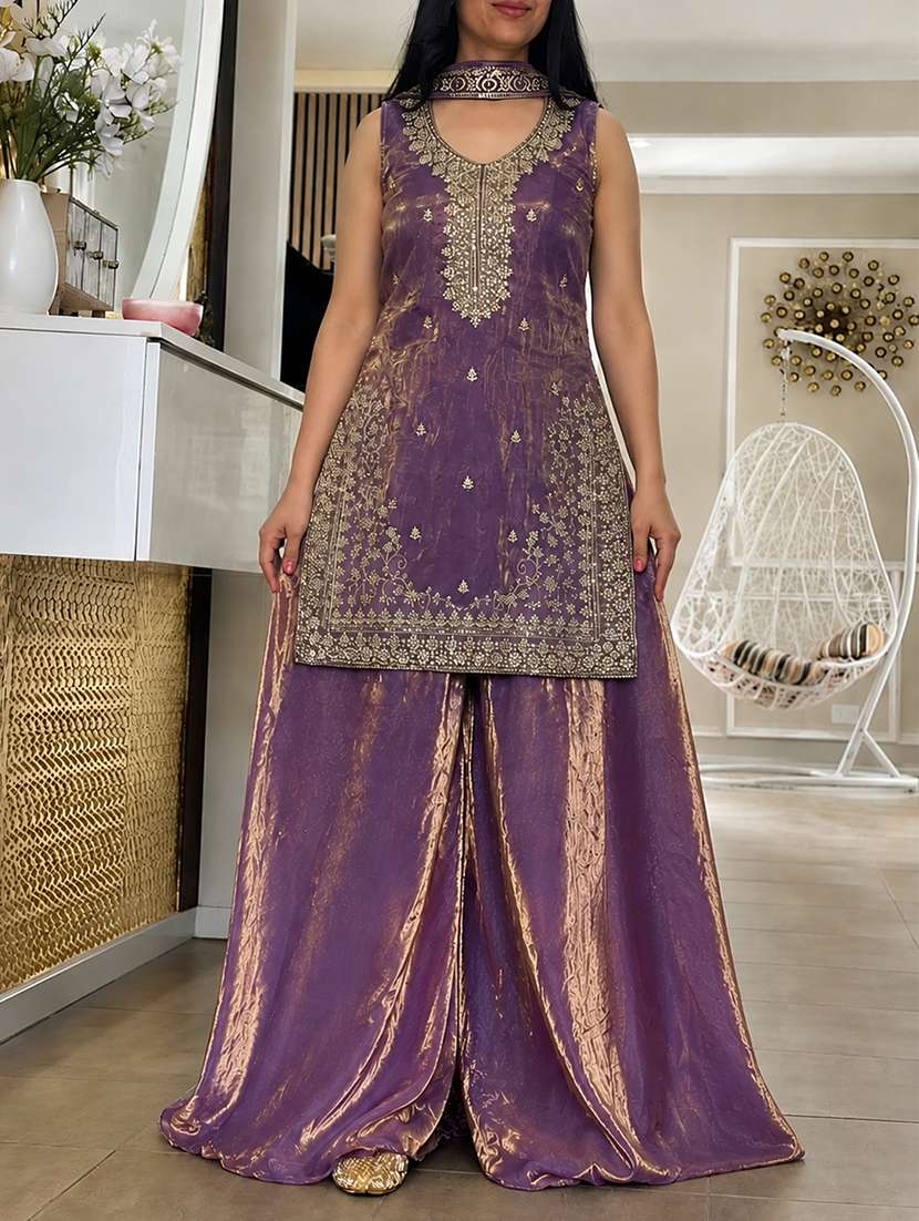 Women Embroidered Sleeveless Kurta Palazzo Set With Dupatta - 22702377 -  Standard Image - 2