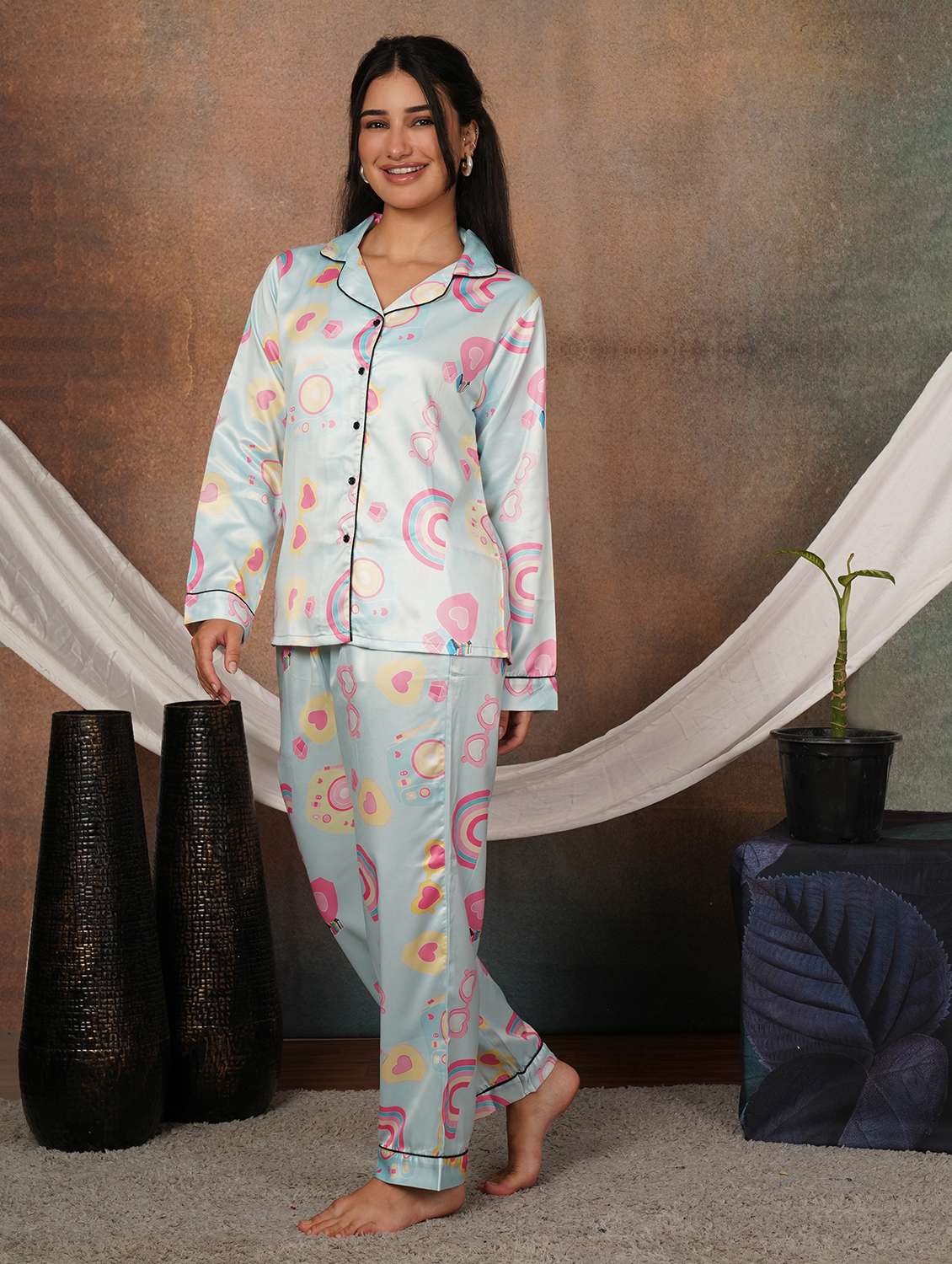Women Printed Long Sleeves Nightwear Set - 22702474 -  Standard Image - 2