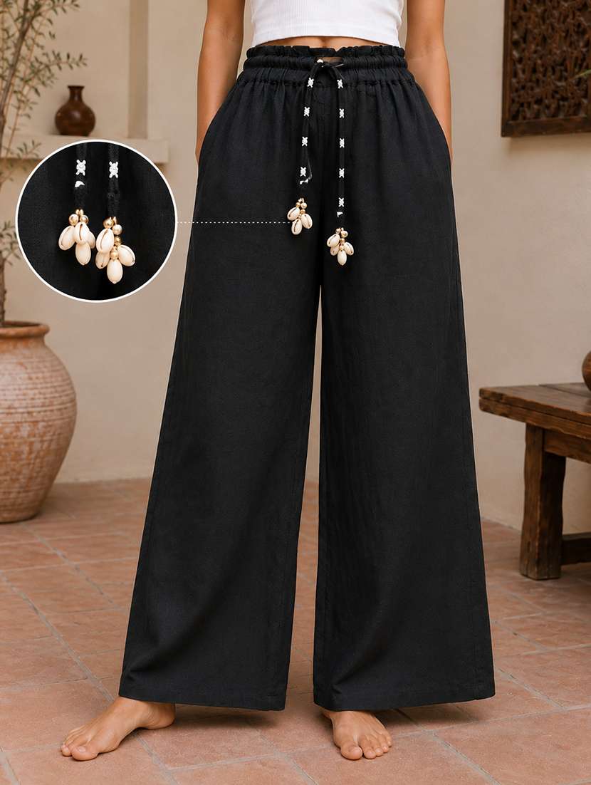 Women Solid High Rise Wide Leg Trouser - 22702484 -  Standard Image - 2