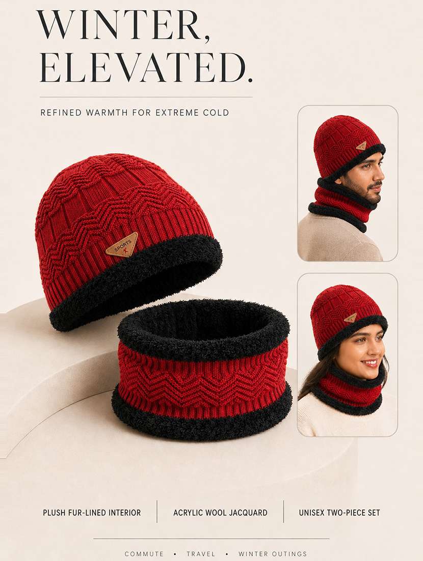 Women Knitted Winter Beanie Cap And A Matching Neck Warmer - 22702592 -  Standard Image - 2
