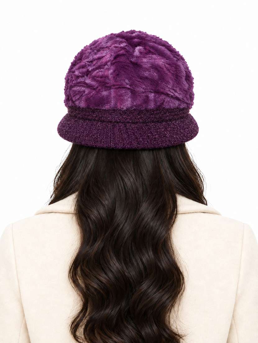 Women Solid Winter Cap With Knit Brim - 22702597 -  Standard Image - 2