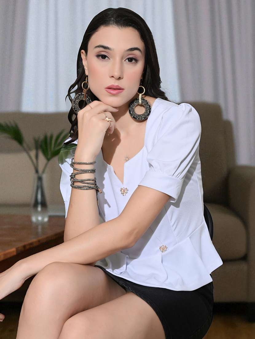 Women Embellished Puff Sleeves Regular Top - 22702811 -  Standard Image - 2