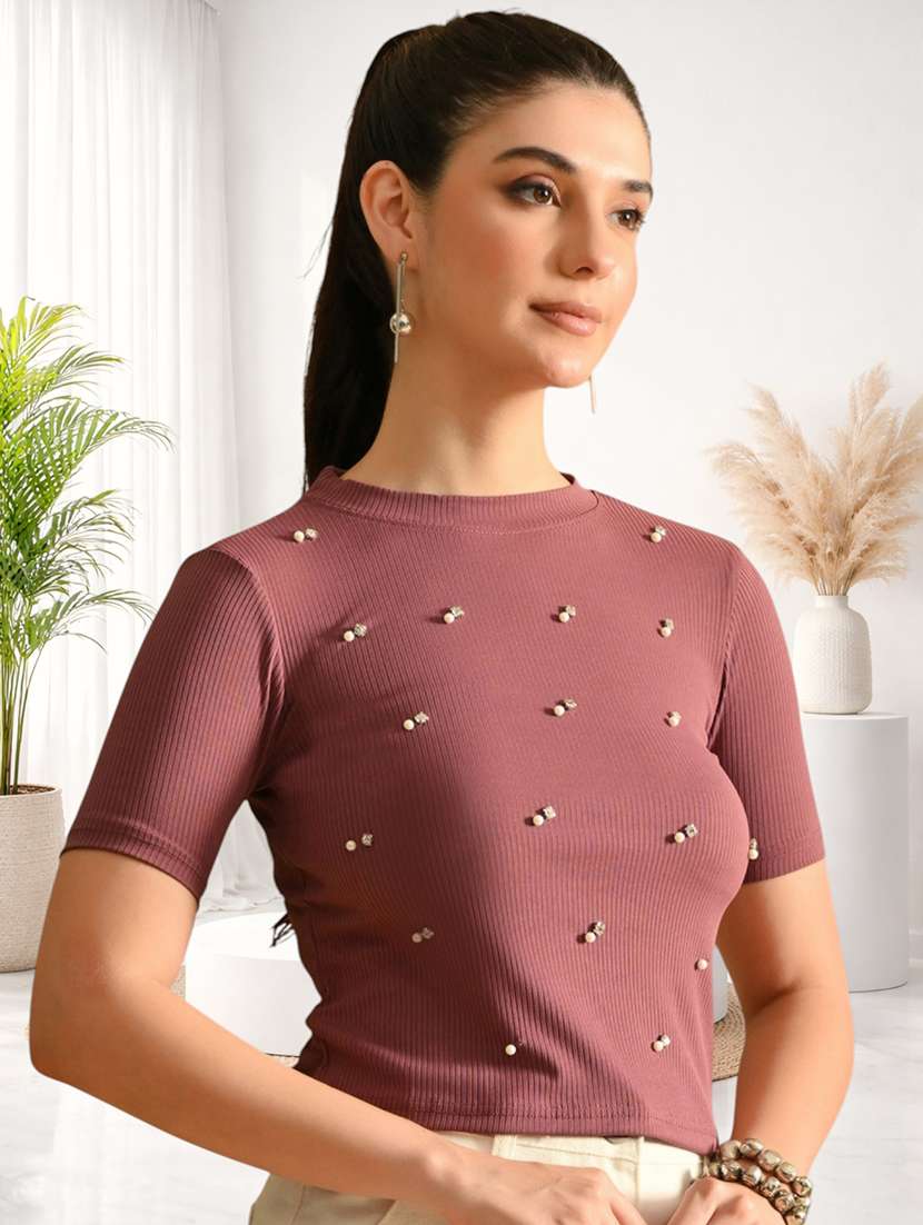 Women Embellished Short Sleeves Regular Top - 22702831 -  Standard Image - 2
