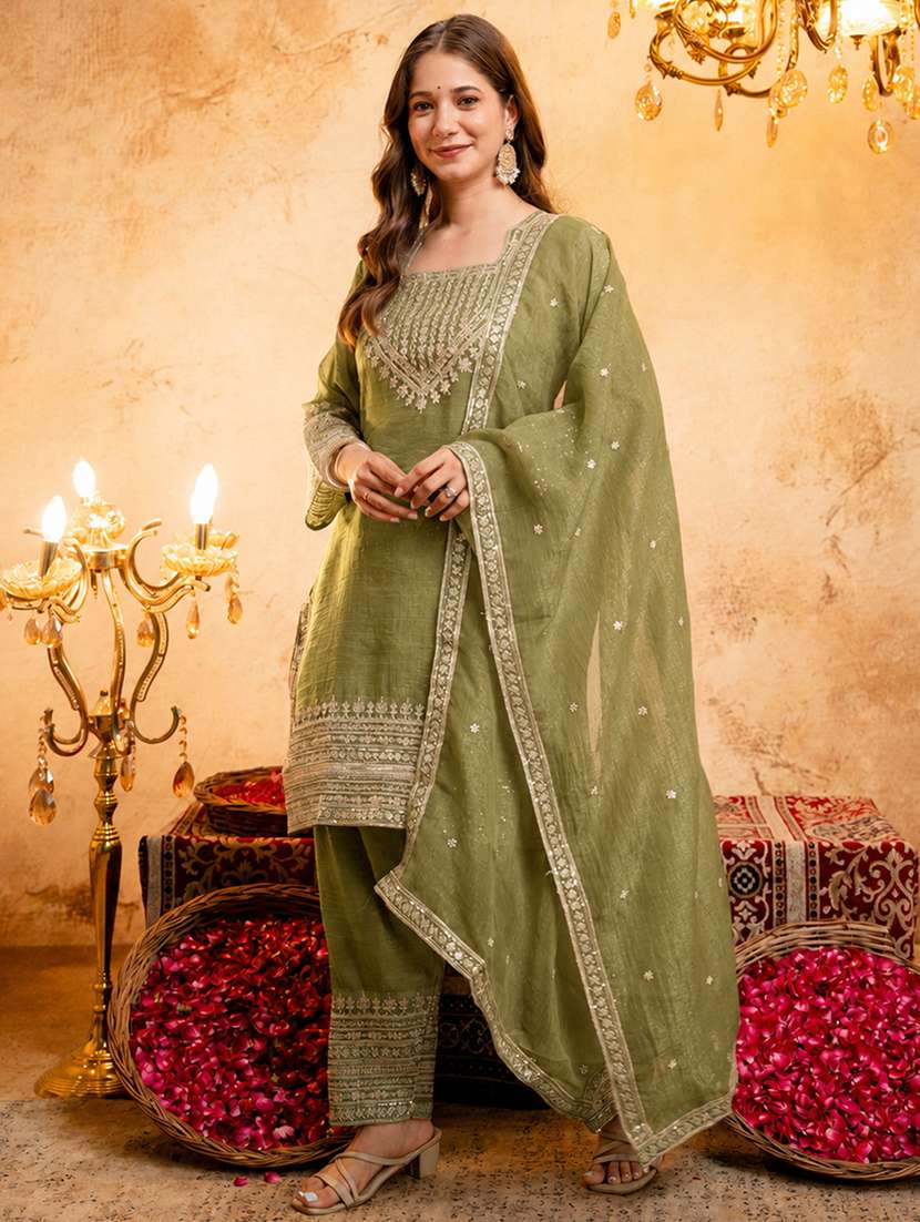 Women Embroidered Long Sleeves Kurta Salwar Set With Dupatta - 22703588 -  Standard Image - 2
