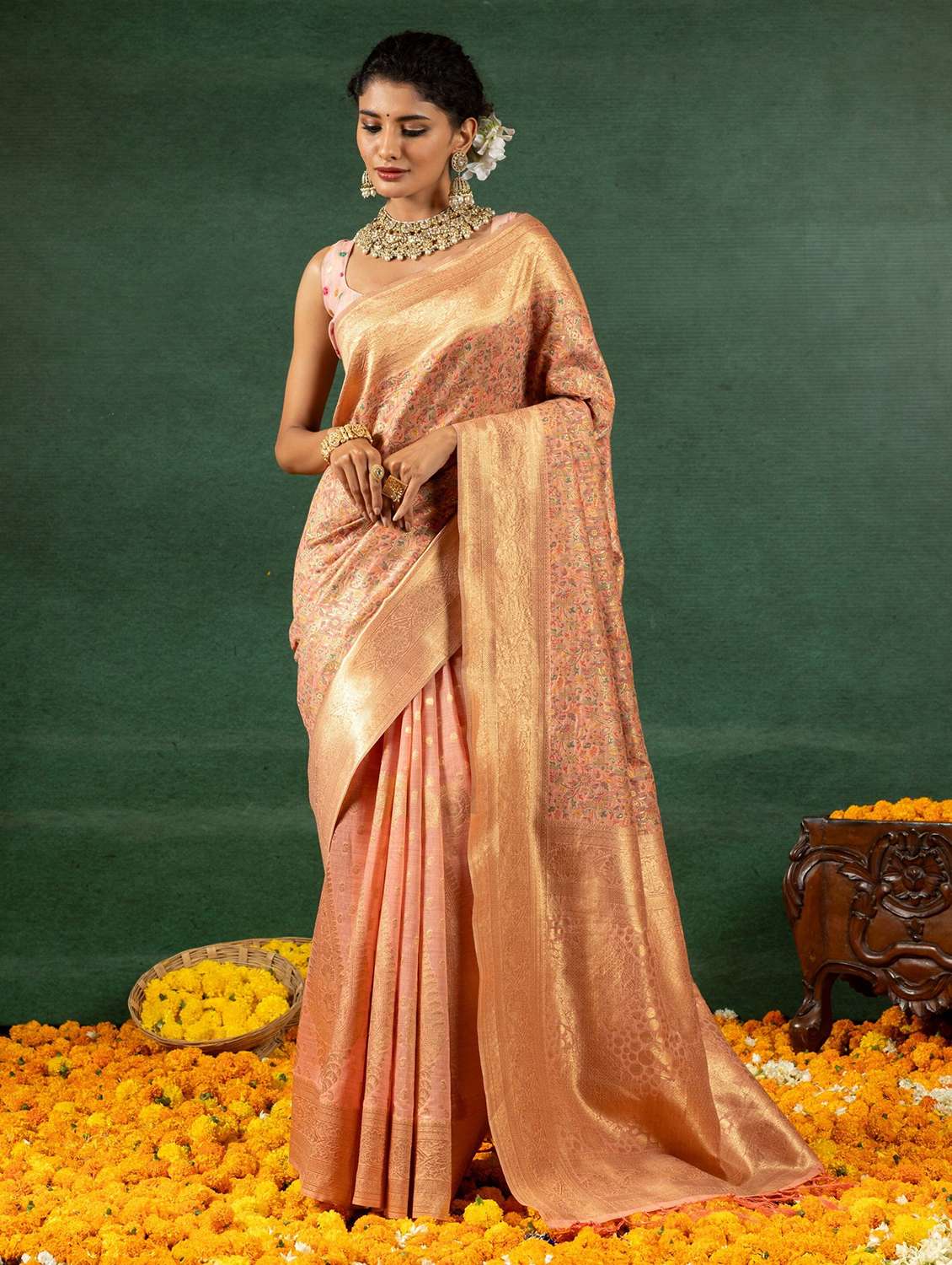 women self design banarasi saree with blouse