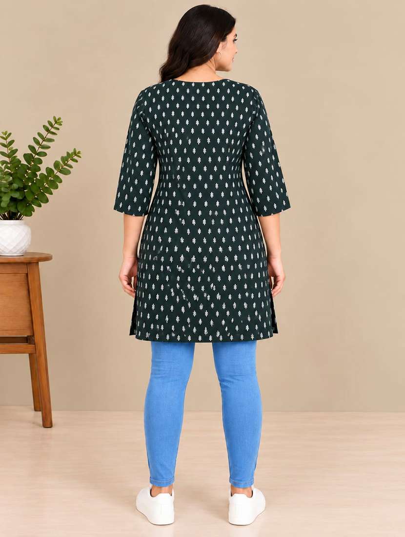 Women Printed Three Quarter Sleeves Straight Kurti - 22704445 -  Standard Image - 2