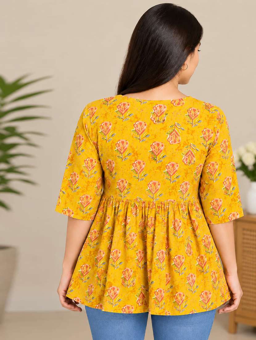 Women Printed Three Quarter Sleeves Flared Kurti - 22704448 -  Standard Image - 2