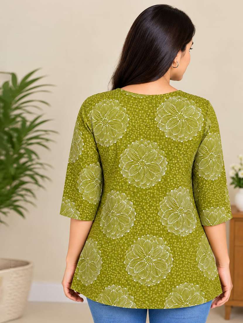 Women Printed Three Quarter Sleeves Straight Kurti - 22704452 -  Standard Image - 2
