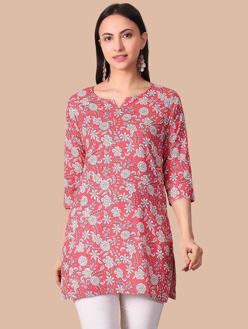 Women Printed Three Quarter Sleeves Straight Kurti - 22704639 -  Standard Image - 2