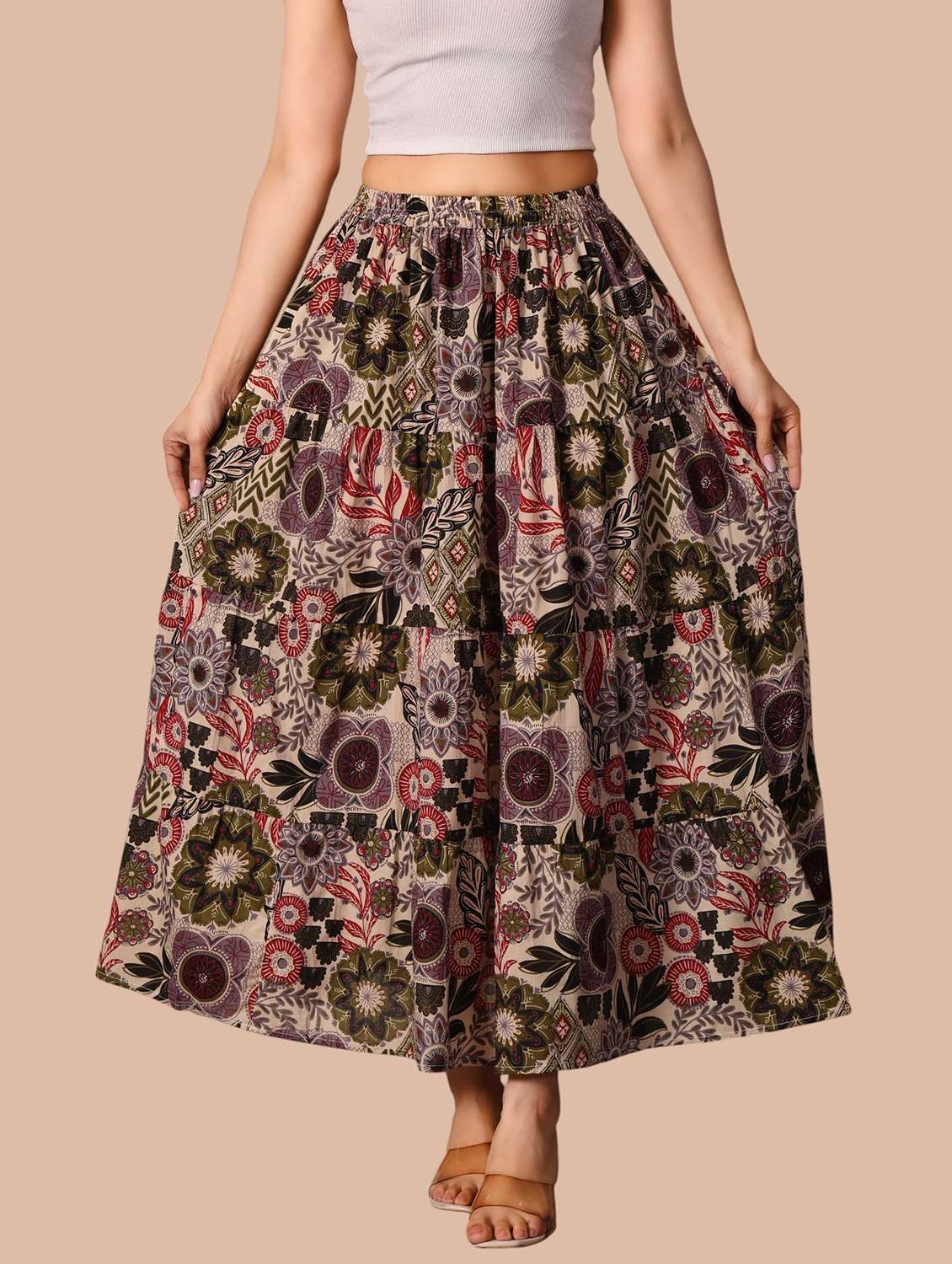 Women Printed Mid Rise Flared Skirt - 22704652 -  Standard Image - 2
