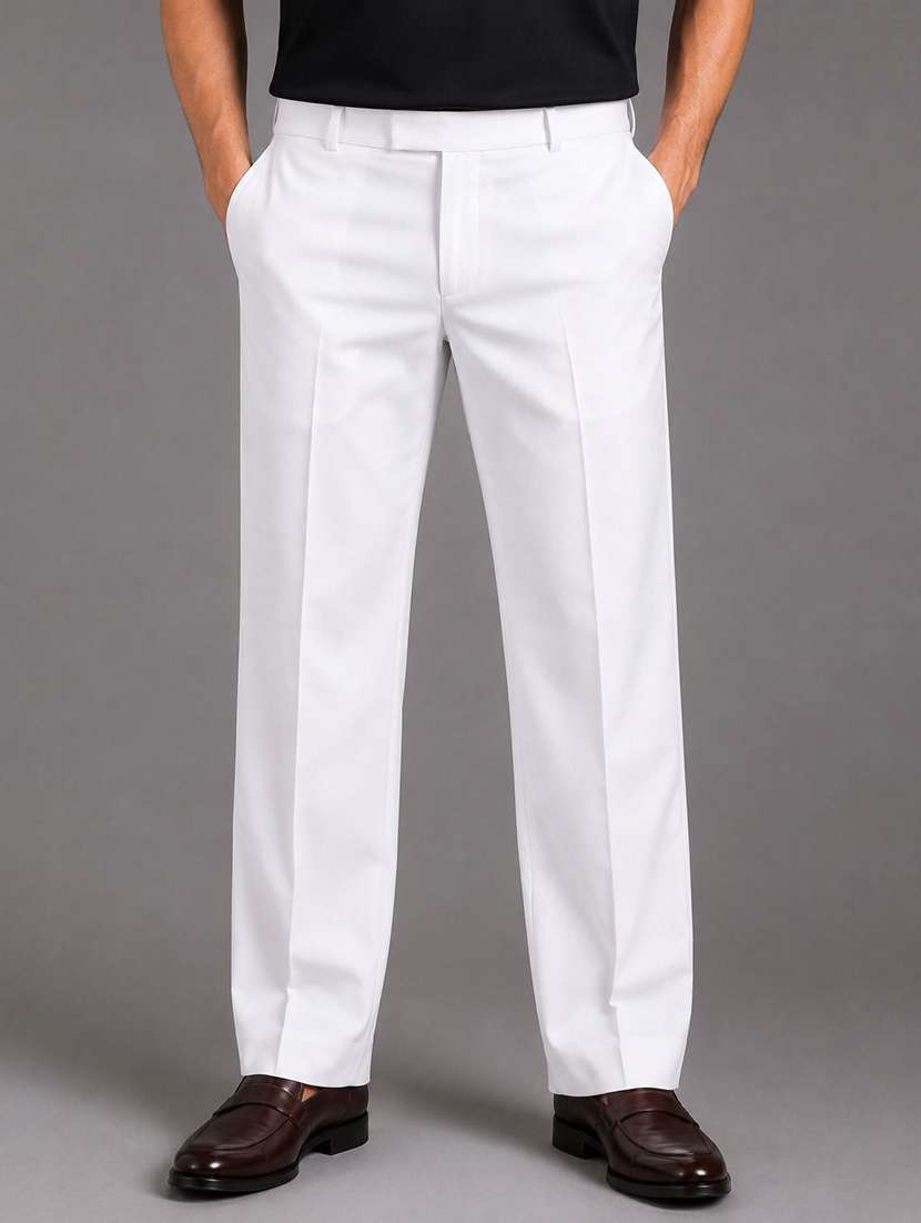 men solid mid rise straight fit formal trouser